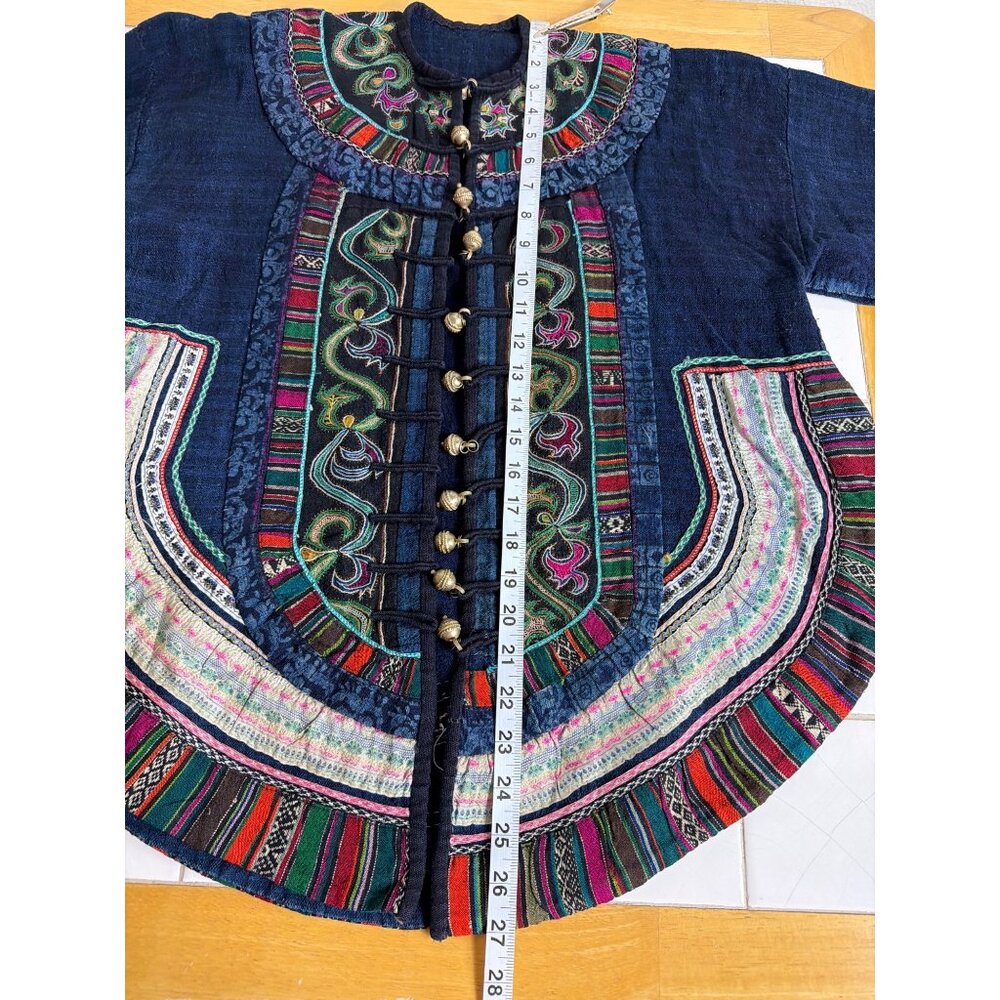 Vintage Hmong Handmade Indigo Jacket Embroidered Tribal OOAK Boho Artisan - Picture 14 of 16